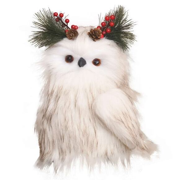 Fluffy White Snowy Owl 11.5''H Christmas Tree Topper Figurine Holiday Decoration - Picture 1 of 5